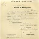 Registo de velocípede de marca Olympique, com o nº 833, em nome de Miguel Domingos da Silva, morador em Vila Verde.