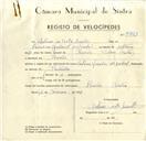 Registo de velocípede de marca Vitória, com o nº 9763, em nome de António da Costa Santos, morador em Penedo.