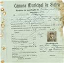 Registo de matricula de velocipedista em nome de Carlos Prazeres, morador no Cacém, com o nº de inscrição 842.
