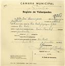 Registo de velocípede de marca Raio-Pombal, com o nº 2563, em nome de João José Domingues, morador em Rio de Cões.