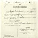 Registo de velocípede de marca Une, com o nº 5217, em nome de Moisés Pinto César, morador em Pendão.