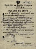 Boletim de óbito de Jacinto Morgado, morador em Monte Santos, sepultado no coval nº 7639, do cemitério de S. Marçal.