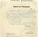 Registo de velocípede de marca Antonella, com o nº 305, em nome de Bruno José, morador em Santa Susana.