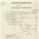 Registo de velocípede de marca Vilar com motor, com o nº 4909, em nome de Diamantino Duarte Júnior, morador em Cacém.