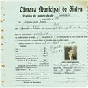 Registo de matricula de velocipedista em nome de Joaquim Dias Correia, morador em Sintra, com o nº de inscrição 780.