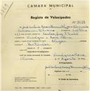 Registo de velocípede com o nº 2638, em nome de José Carlos Morais Herrmam Silvano, morador em Vinagre.