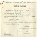 Registo de velocípede com o nº 4877, em nome de Sebastião Pedro de Oliveira, morador em Algueirão Velho.