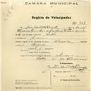 Registo de velocípede de marca Nacional, com o nº 747, em nome de José Brandão Ramalho, morador em Cacem.