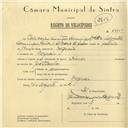 Registo de velocípede de marca Dinar, com o nº 5945, em nome de Policarpo Simões Domingos Oeiras, morador em Negrais.