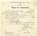 Registo de velocípede de marca Chandler, com o nº 3193, em nome de Maria de Lourdes Duarte Couto, moradora em Rua General Alves Roçadas, Sintra.
