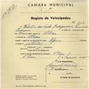 Registo de velocípede de marca Elgin, com o nº 1167, em nome de Valentim dos Santos Rodrigues, morador em S. Pedro de Sintra.
