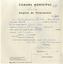 Registo de velocípede de marca Saltley, com o nº 4458, em nome de Adelino Gonçalves Batalha, morador em Quinta da Primavera, Agualva.