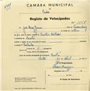 Registo de velocípede com o nº 1665, em nome de José Dinis Gomes, morador em Sacotes.