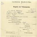 Registo de velocípede com o nº 2951, em nome de David Rodrigues, morador em Fação.