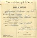 Registo de velocípede de marca Artur & Valadas, com o nº 6633, em nome de Jeronimo Rodrigues, morador em Casal da Portela, Sintra.