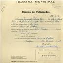 Registo de velocípede de marca Union, com o nº 438, em nome de Cândido Fernando Patrício Reis, morador em Várzea de Colares.