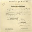 Registo de velocípede com o nº 848, em nome de Gualdino António Pedro, morador em Fação.