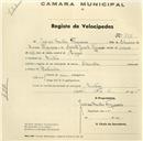 Registo de velocípede de marca Chandler, com o nº 777, em nome de José dos Santos Figueiras, morador em Sintra.