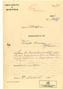 Construção de uma casa nos Palmeiros em Montelavar em nome de Vicente Bruno com o Processo OB nº 78/1925, com a licença de construção nº 99 de 22/04/1926.
