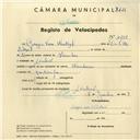 Registo de velocípede com o nº 4256, em nome de Bogis Von Wentzel, morador em Linhó.