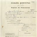 Registo de velocípede com o nº 4405, em nome de José da Costa Prudêncio, morador em Várzea de Sintra.