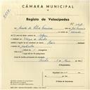 Registo de velocípede de marca Raio, com o nº 4207, em nome de Amado da Silva Ferreira, morador em Várzea de Sintra.