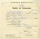 Registo de velocípede de marca Aprilia, com o nº 3526, em nome de José Dias Pereira, morador em Belas.