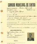 Registo de matricula de cocheiro profissional em nome de Augusto Júlio Ramos, morador no Linhó, com o nº de inscrição 757.