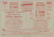 Programa do filme "Sonata de amor" realizado por Clarence Brown com a participação dos atores Katharine Hepburn, Paul Henreid e Robert Walker e o filme "A tentação de todos" com a participação de Esther Willliams, Lauritz Melchior, Jimmy Dourante, Johnnie Johnston e Xavier Cugat.