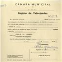 Registo de velocípede de marca Nacional, com o nº 4417, em nome de António Cabaços, morador em Belas.
