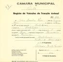 Registo de um veiculo de duas rodas tirado por um animal de espécie muar destinado a transporte de mercadorias em nome de João Inácio Pais, morador em Montelavar.