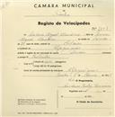 Registo de velocípede de marca London, com o nº 1103, em nome de António Miguel Claudino, morador em Alfaquiques.