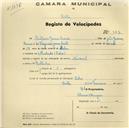 Registo de velocípede de marca Nacional, com o nº 342, em nome de António Gomes Soares, morador em Machado, Belas.