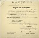 Registo de velocípede de marca R.P., com o nº 1013, em nome de António Marques das Neves, morador em Terrugem.