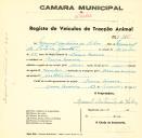 Registo de um veiculo de duas rodas tirado por um animal de espécie cavalar destinado a transporte de mercadorias em nome de Manuel Antunes da Silva, morador em Dona Maria.