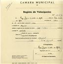 Registo de velocípede de marca Star, com o nº 2157, em nome de Ruy Jayme Correia de Mello, morador em Algueirão.