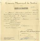 Registo de velocípede de marca Nacional, com o nº 6257, em nome de Manuel Vicente Roque Júnior, morador em Santa Susana.