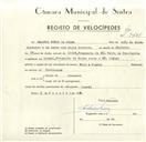Registo de velocípede de marca Raio & Pombal, com o nº 9475, em nome de Armando Nunes da Silva, morador em Lourel.