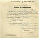 Registo de velocípede de marca Nacional, com o nº 205, em nome de Quirino Rebelo Antunes, morador em Montelavar.