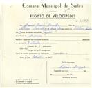 Registo de velocípede com o nº 9273, em nome de Manuel Pereira Carvalho, morador em Massamá.