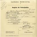 Registo de velocípede com o nº 1796, em nome de Saladino Henriques de Carvalho, morador em Cacém.