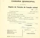 Registo de um veiculo de duas rodas tirado por dois animais de espécie bovina destinado a transporte de mercadorias em nome de José Dias Júnior, morador em Massamá.