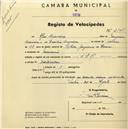 Registo de velocípede com o nº 2141, em nome de Rui Carreira, morador em Massamá.
