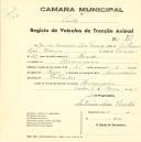 Registo de um veiculo de duas rodas tirado por dois animais de espécie muar destinado a transporte de mercadorias em nome de José da Assunção Dias França, morador em Almoçageme.