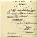 Registo de velocípede de marca Nacional, com o nº 2204, em nome de António Domingos Sandinha, morador em Pernigem.
