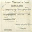 Registo de velocípede de marca La Perle, com o nº 5471, em nome de Manuel Artur Lopes Ferreira, morador em Carenque.
