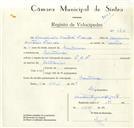 Registo de velocípede com o nº 8782, em nome de Ermelindo Cristovão Franco, morador em Montelavar.