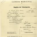 Registo de velocípede de marca Helios, com o nº 1981, em nome de Marcela Gomes Ferreira, moradora em Banzão.