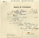 Registo de velocípede de marca Gasela, com o nº 547, em nome de Irene da Silva Rodrigues, morador em Queluz.