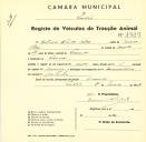 Registo de um veiculo de duas rodas tirado por um animalde espécie asinina destinado a transporte de mercadorias em nome de António Ataide Félix, morador em Francos.